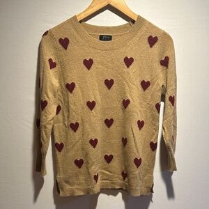 J. Crew Cashmere Heart Sweater in Tan and Red